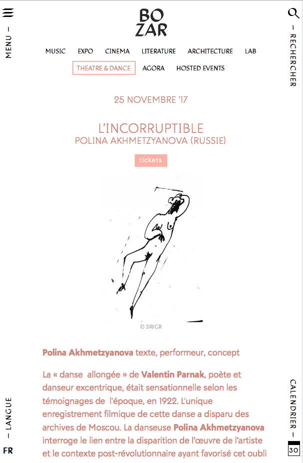 Page Internet. Beaux-Arts. L’incorruptible. Polina Akhmetzyanova texte, performeur, concept. 2017-11-25